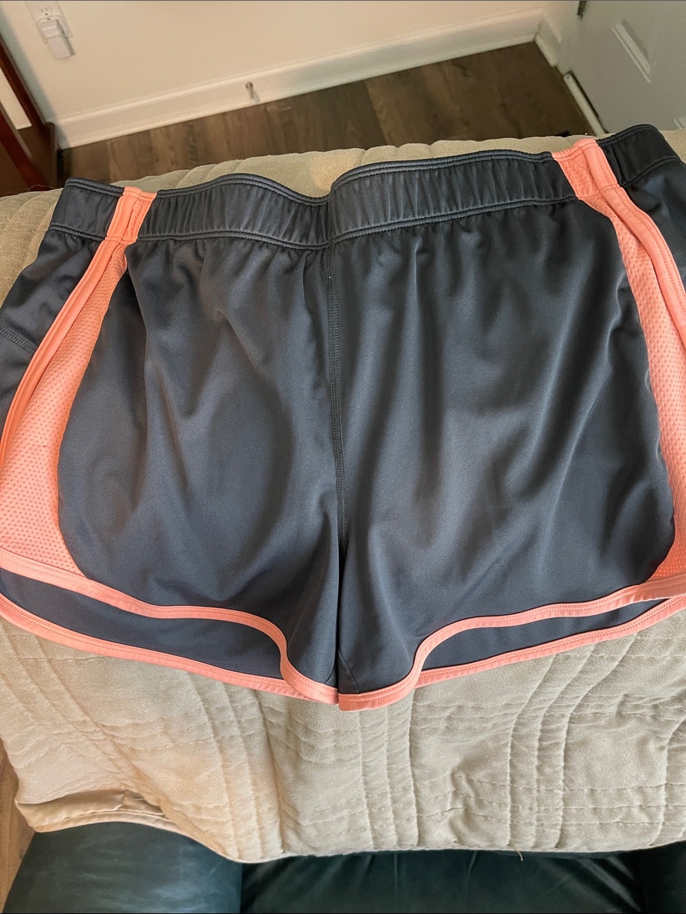 Reebok Women's Athletic Shorts in Dark Gray with Coral Trim